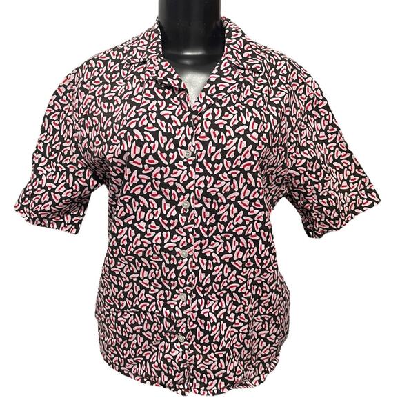 Size 12 Suburbans Womens Vintage Button Up Shirt Blouse Fedora Hat Print - Picture 10 of 11